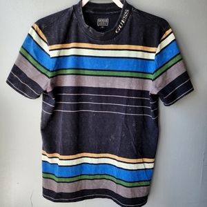 Guess T-shirt with neck logo in stripe print